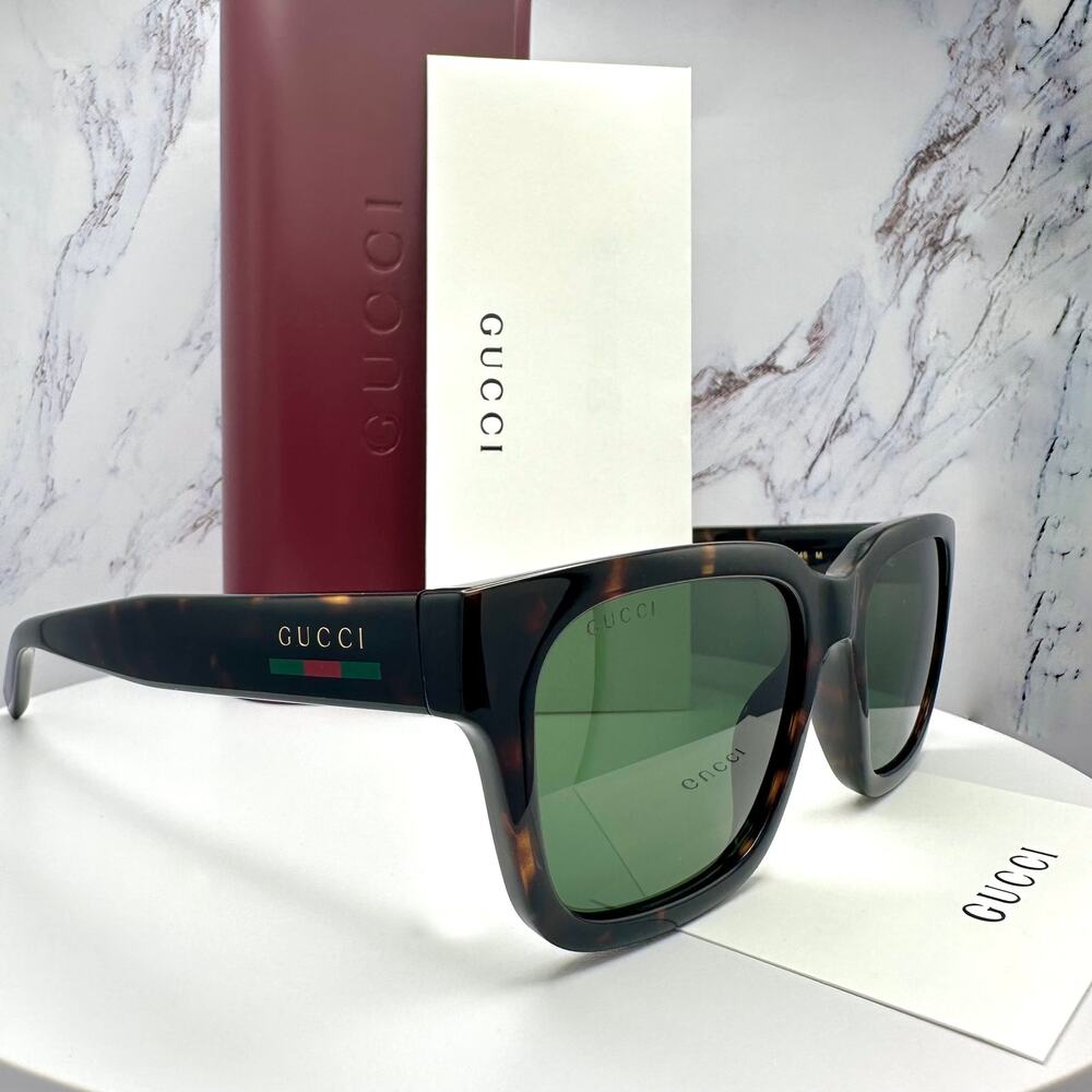 New GUCCI Sunglasses Brown Gold Red Green Web 55-20-145 mm Mens Square Gucci - Picture 13 of 16